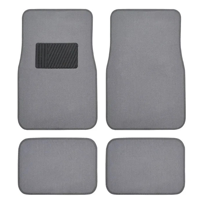 Bdk Premium 4Pc Set Of Carpet Car Floor Mats With Vinyl Safety Heel Pad For Car, Truck, Suv, Coupe Sedan, Light Gray (Mt-100-Lg)