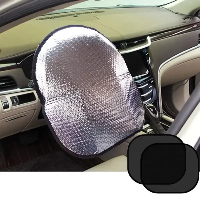 Big Ant Steering Wheel Cover Sun Shade + Bonus Side Window Sunshade-Heat Reflector Fit Most Jumbo/Standard Car-Sliver (20.1‘‘X 1