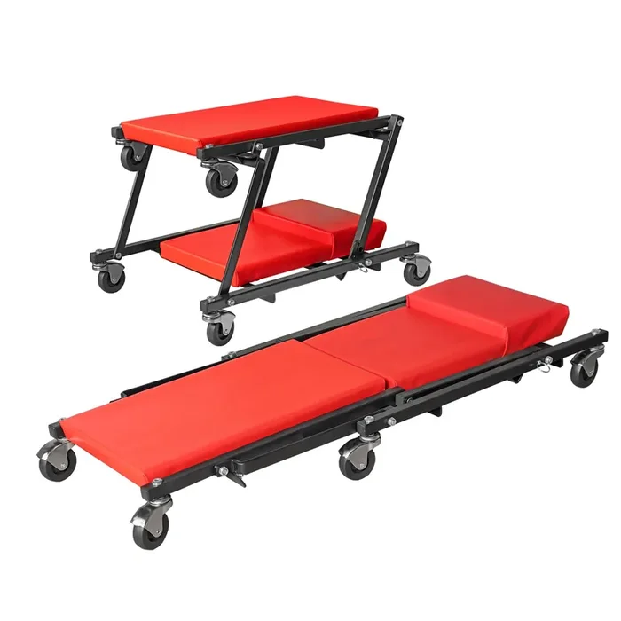 Big Red Z-Creeper Seat,36‘‘ Foldable Creeper,2-In-1 Garage Shop Creeper For Auto Repair,36‘‘ Red,300 Lbs Capacity,With 6 Pcs Whe