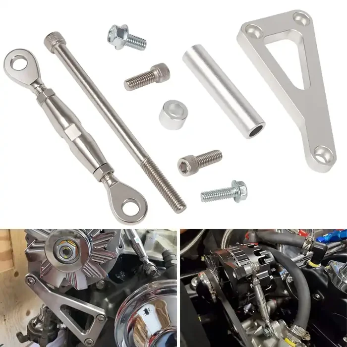 Billet Alternator Bracket Adjustable Kit For Chevy Sbc 305 327 350 383 5.0L 5.7L V8 Eight Cylinder Long Water Pump Polished Aluminum For Chevy Small Block Engine
