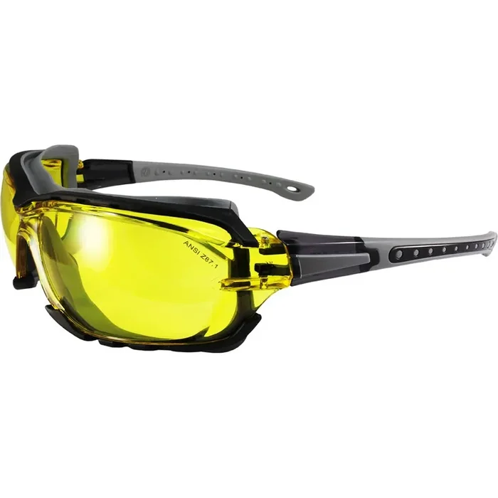 Birdz Eyewear Gasket Safety Padded Motorcycle Sport Sunglasses Grey With Clear Lens (Yellow)