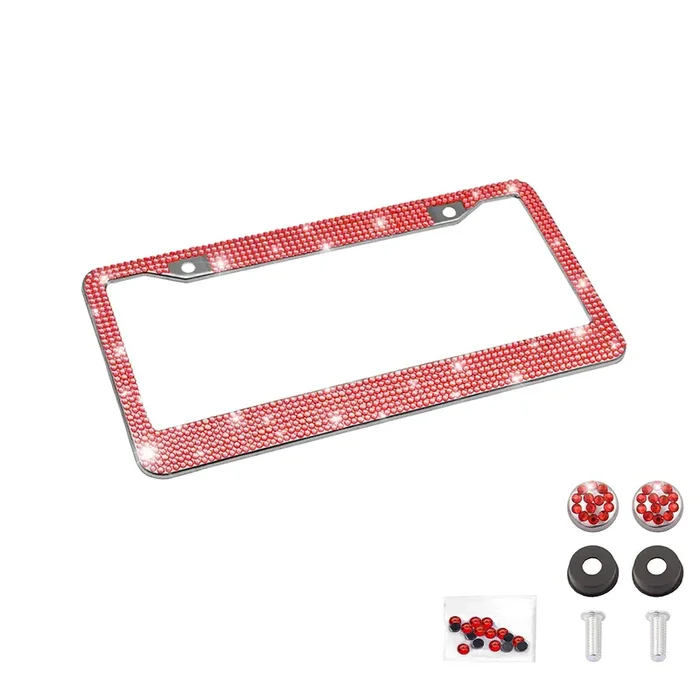 Bling Car License Plate Frame, Handcrafted Crystal Stainless Steel License Plate Frame, Sparkly, Durable, Universal Fit, Car Acc