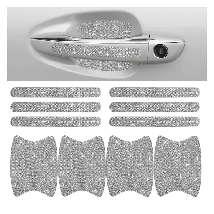 Bling Rhinestone Car Decor – Anti-Scratch Protective Cover, Universal Fit, Shiny White