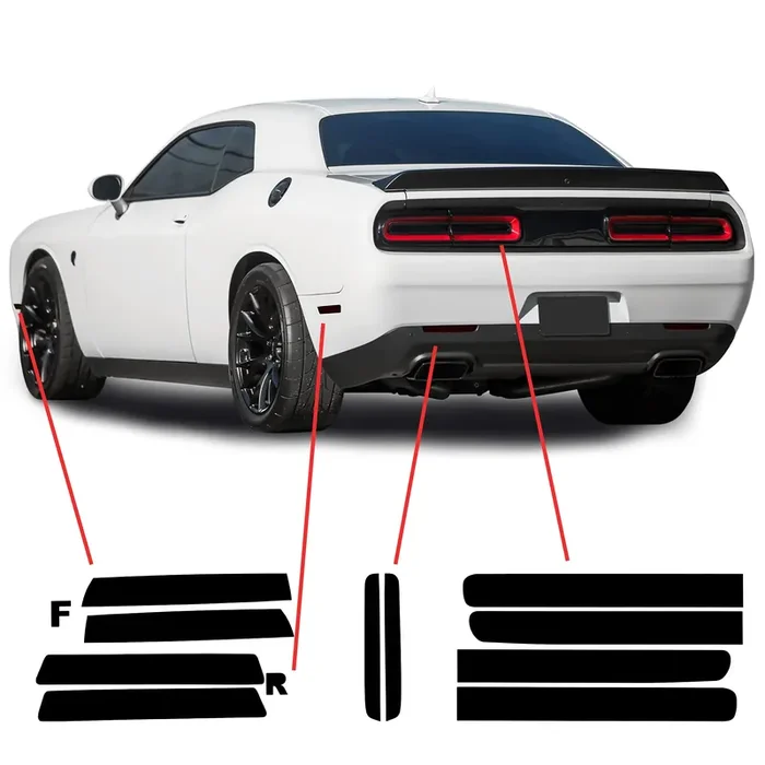 Bogar Tech Designs Tail Light Sidemarkers Rear Reflectors Tint Kit Compatible With And Fits Dodge Challenger 2015-2022, Dark Smo