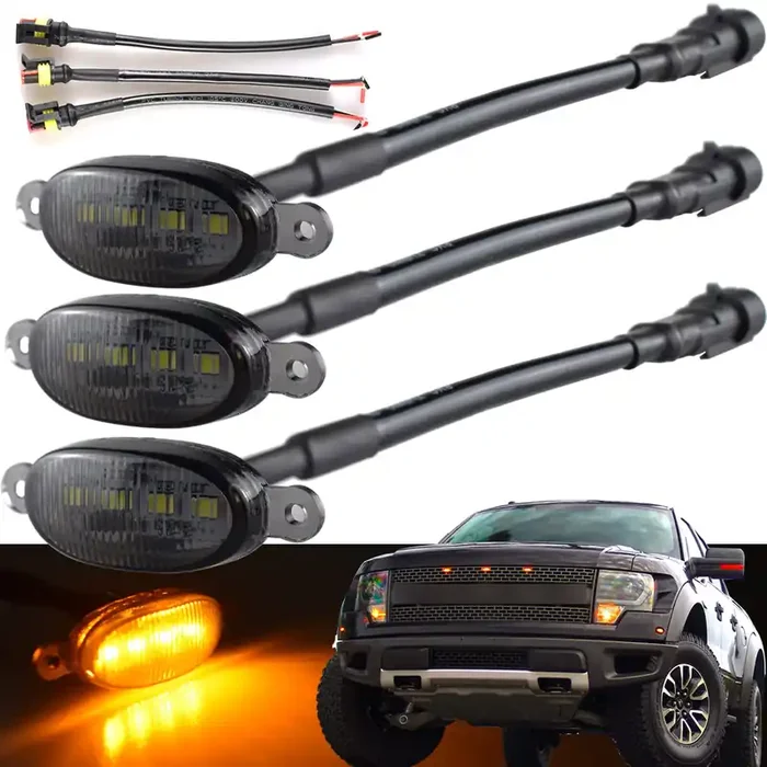 Boigoo Front Grill Lights Compatible For Ford Raptor F150 Grilles 2010-2014 & 2017-Up, Yellow Led Parking/Running Amber Light, N