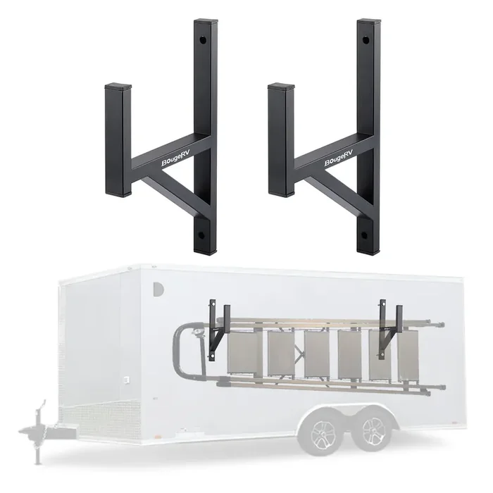 Bougerv Side Mount Trailer Ladder Rack, 2 Racks Heavy Duty Steel Ladder Racks With Bungee Cords Fit For Open And Enclosed Traile