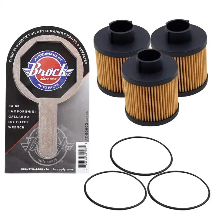 Brock Replacement 3 Pc Oil Filters With Wrench Tool Set Kit Compatible With 2004-2008 Gallardo Spyder Coupe Superleggera Se Base