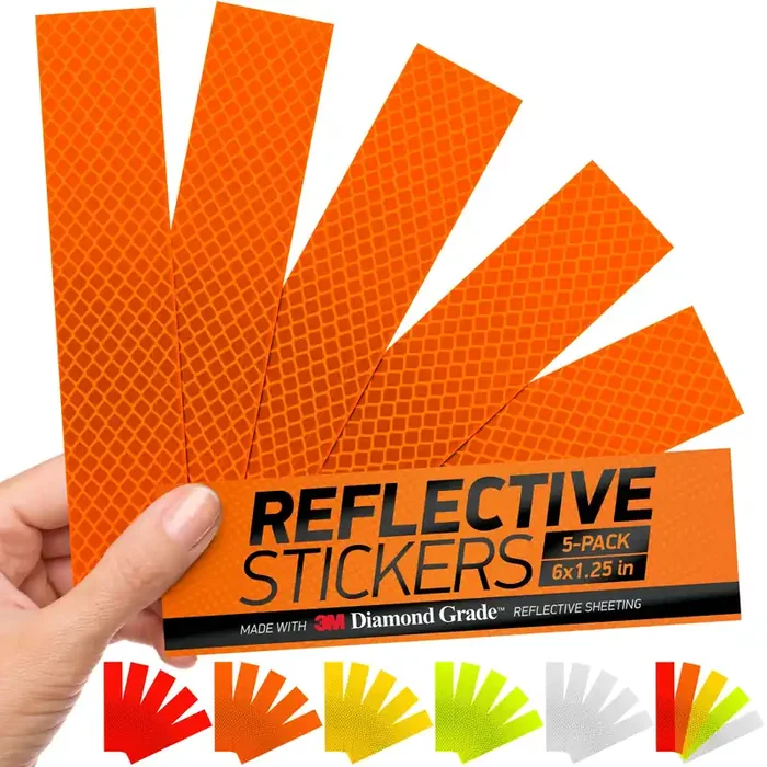 Byllstore High-Visibility Reflective Stickers 3M Diamond Grade Orange 1.25 X 6‘‘ 5-Pack Multipurpose Use For Helmets