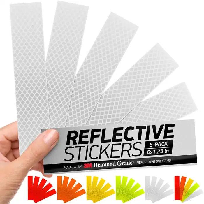 Byllstore High-Visibility Reflective Stickers 3M Diamond Grade White 1.25 X 6‘‘ 5-Pack Multipurpose Use For Helmets