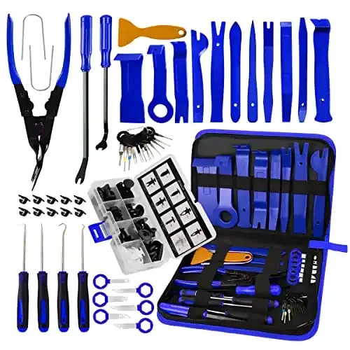 Byniiur Trim Removal Tool,Auto Push Pin Bumper Retainer Clip Set Fastener Terminal Remover Tool Adhesive Cable Clips Pry Kit Car