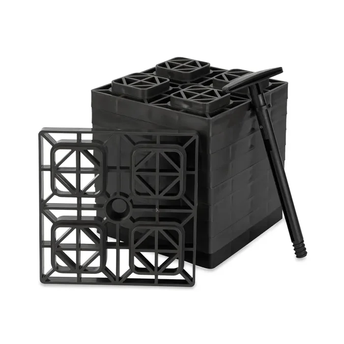 Camco Fasten Camper/Rv Leveling Blocks – Features Interlocking Design For Customizable Height – Carrying Handle Twists To Secure
