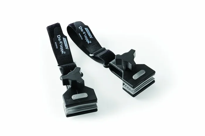 Camco Rv Awning De-Flapper Features A 2-Inch Wide Clamp With Soft Grippers, A Durable Nylon Design, And A 13-Inch Strap Length