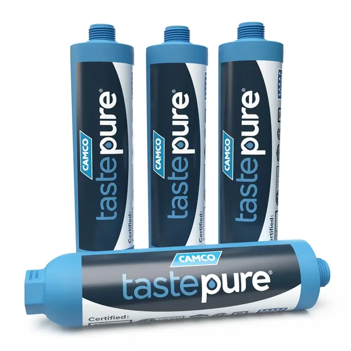 Camco Tastepure 20-Micron Wide-Body Inline Design Water Filter With Gac And Kdf Filtration For Rvs, Boats, Travel Trailers, And