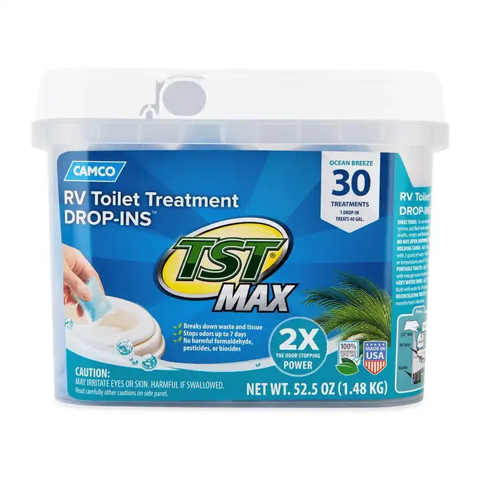 Camco Tst Max Rv Toilet Treatment Drop-Ins Control Unwanted Odors And Break Down Waste And Tissue Septic Tank Safe Ocean Breeze Scent 30-Pack (41615)
