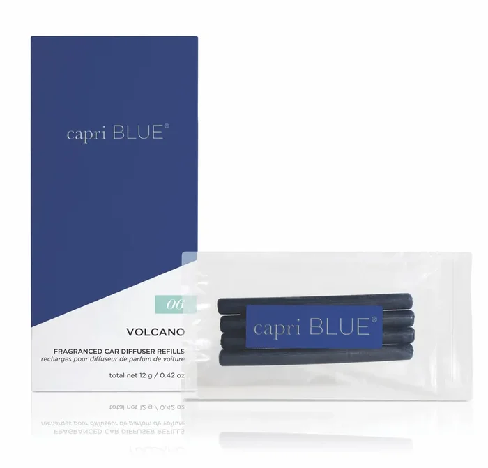Capri Blue Car Diffuser Refills – Volcano Car Air Freshener Refills With Notes Of Sugared Citrus & Tropical Fruits – For Use In Vent Clip – Includes 4 Fragrance Reeds – Travel Essential