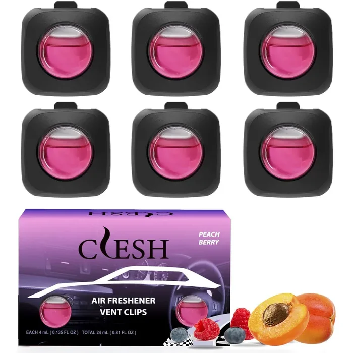 Car Air Fresheners, Peach Berry, 6-Pack, 4Ml Each, Car Air Freshener Vent Clips, Long Lasting Air Freshener For Car, Car Freshen