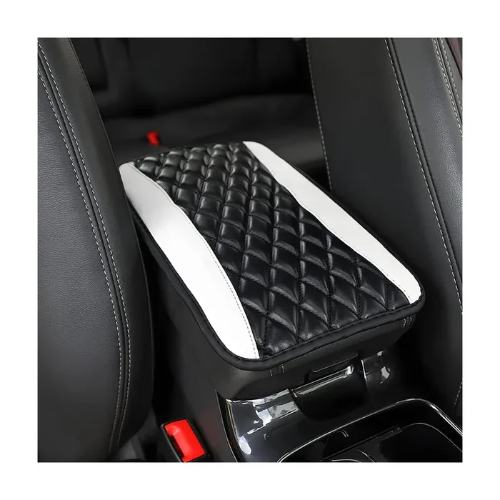 Car Center Console Cushion Pad, Universal Leather Waterproof Armrest Seat Box Cover Protector,Comfortable Car Decor Accessories Fit For Most Cars, Vehicles, Suvs (White)