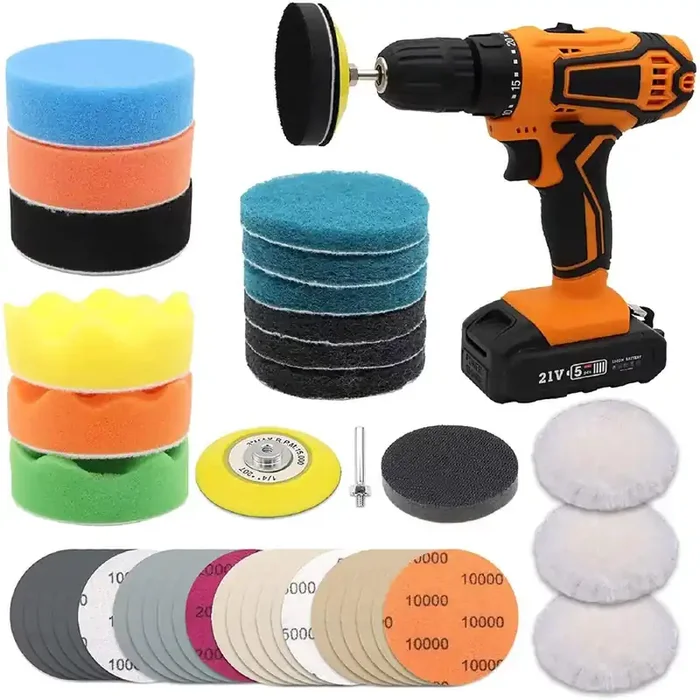 Car Headlight Restoration Kit, 3 Inch Car Polishing Sanding Discs With 1/4 Inch Shank Backing Pad, Scouring Pads, Buffing Sponge
