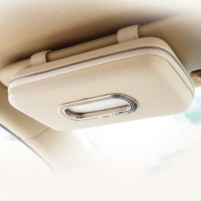 Cartisen Car Tissue Holder, Sun Visor Napkin Holder, Car Visor Tissue Holder, Luxury Pu Leather Backseat Tissue Case Holder (Bei