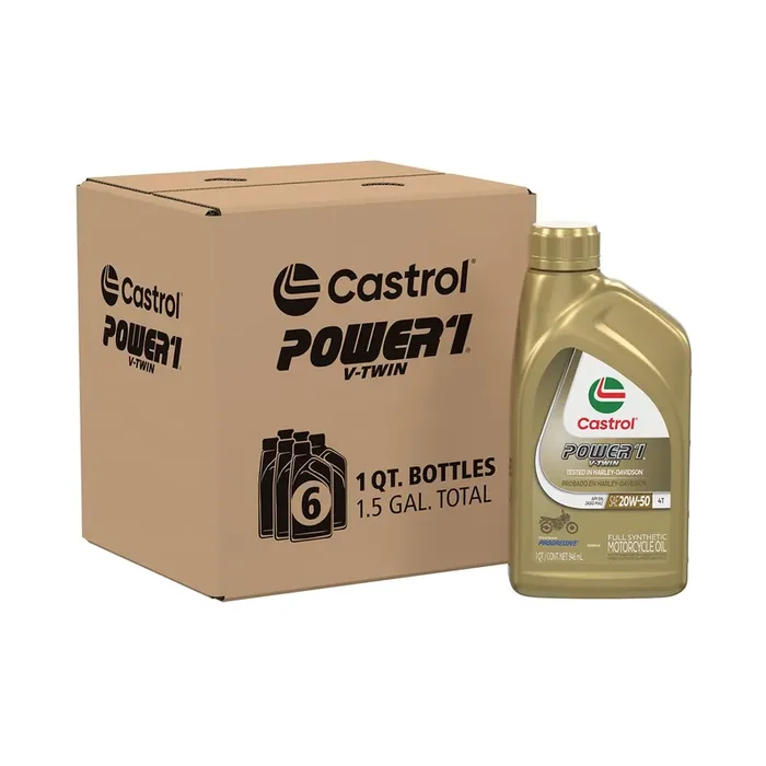 Castrol Power1 V-Twin 20W-50 Full Synthetic Motorcycle Oil, 1 Quart, Pack Of 6