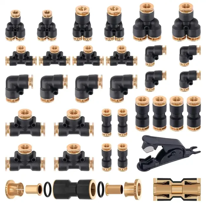 Cheemuii 31 Pcs Dot Air Brake Line Fittings 1/4‘‘ 3/8‘‘ Push To Connect Fittings Quick Connect Air Hose Fittings Repair Kit For