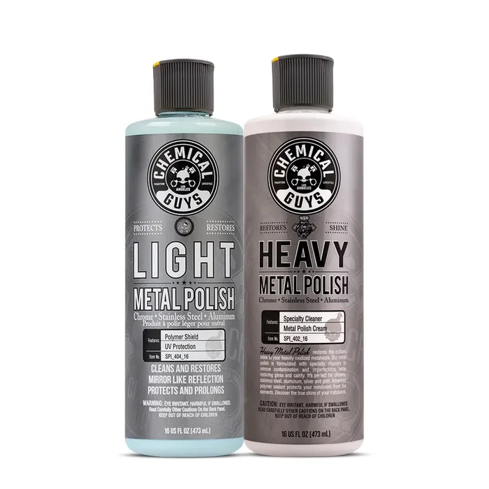 Chemical Guys Spi40916 Light & Heavy Metal Polish Kit, Restore, Protect, And Shine All Metal Surfaces, 2-16 Fl Oz