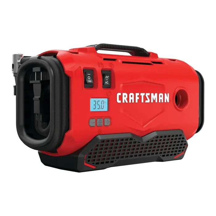 Craftsman V20 Tire Inflator, Portable Air Compressor, 3 Modes Cordless, 120V Corded, And 12V Car Adapter, Air Pump, Battery Sol