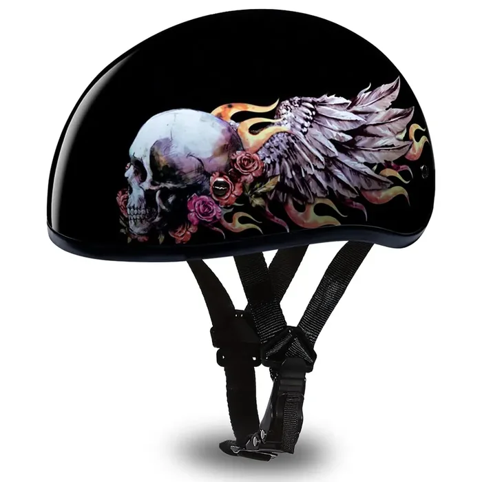 Daytona Helmets Motorcycle Half Helmet Skull Cap- Skull Wings 100% Dot Approved