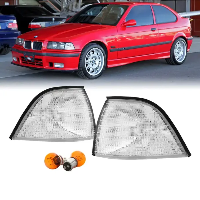 Depo E36 4D Corner Lights – Euro Cornering Turn Signal Lamps Set (Left + Right) Compatible With 1992-1998 Bmw E36 4 Doors Sedan Including M3 (Clear With 2 Amber Bulbs)