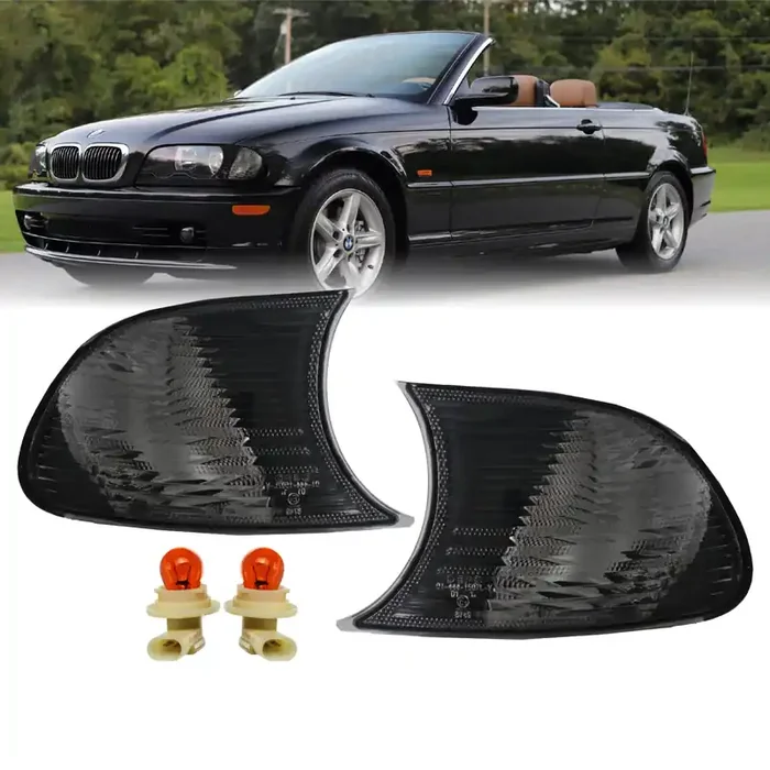 Depo E46 2D Cornering Lights – Euro Smoke Screw-On Corner Turn Signal Lamps (Left + Right) Compatible With 2002-2003 Bmw E46 3 Series 2 Doors Coupe/Convertible / 02-06 M3 (Smoked Lens, 2 Amber Bulb)