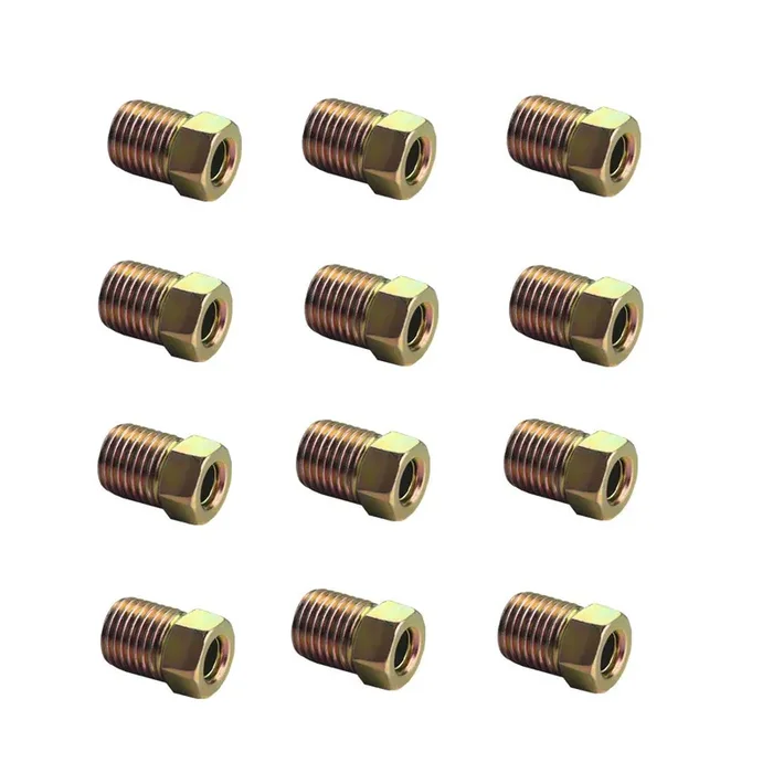 Dewhel 12Pcs 3/8-24 Inverted Flare Gold Zinc Tube Nut Fitting 3/16 Steel Brake Line Tubing