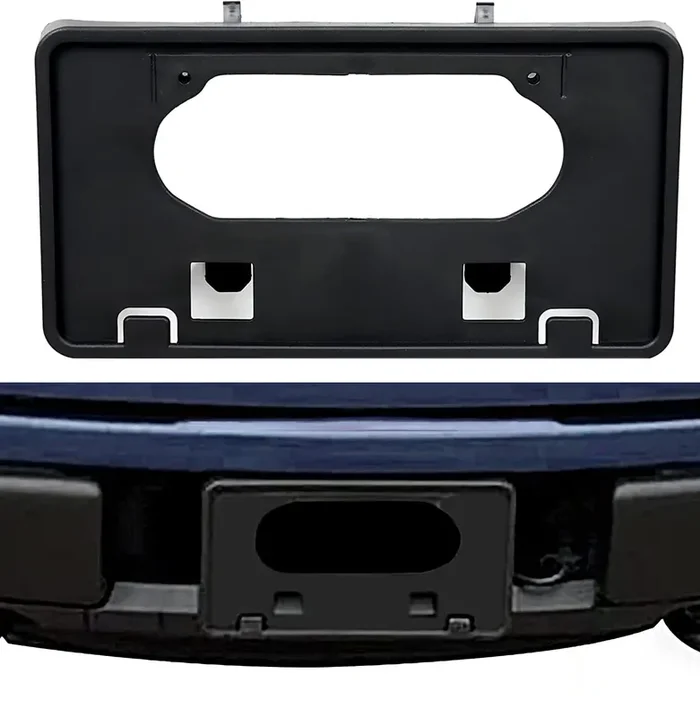 Ecotric Front Bumper License Plate Frame Holder Compatible With 2009-2014 Ford F150 Replacement For 9L3Z-17A385-A 9L3Z17A385A Fo1068134, License Plate Mounting Bracket Holder Cover Black