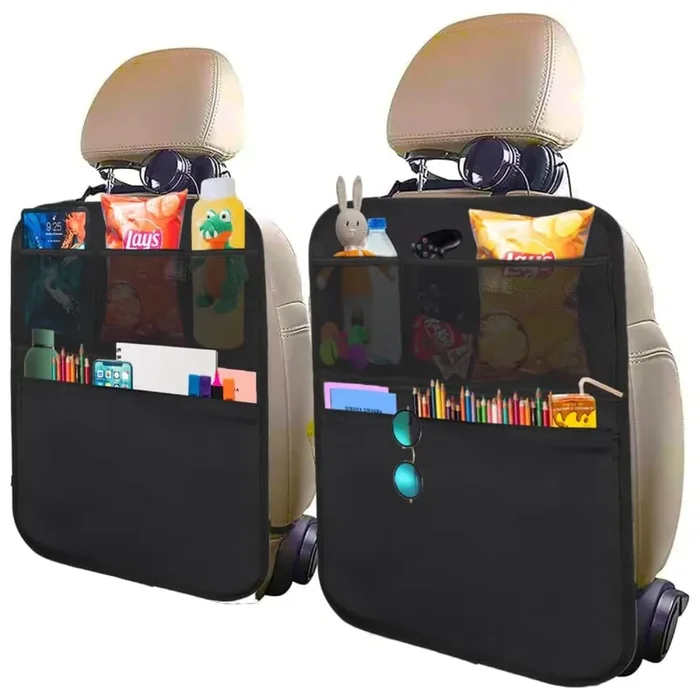 Enovoe Kick Mats Back Seat Protectors For Vehicles – 2-Pack Car Seat Back Cover With Multi-Pocket Storage Organizer – Durable Ba
