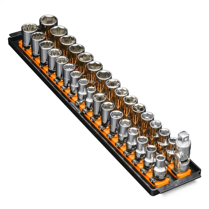 Ernst Manufacturing 8488 Socket Boss, Premium 2-Rail, 1/2 Inch-Drive Socket Organizer, 18-Inch, Orange