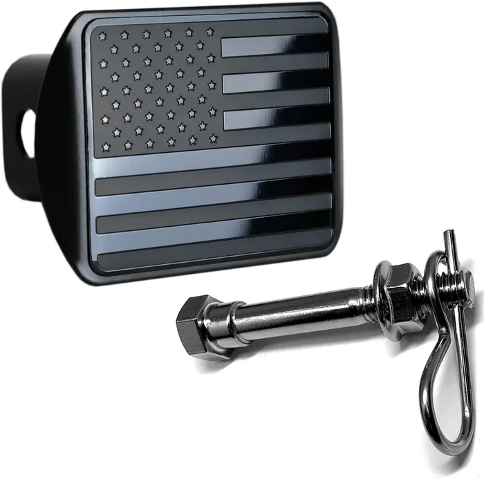 Everhitch Usa Black Metal Flag Hitch Cover With Pin Bolt (Black, Fits 2.5‘‘ Receiver)