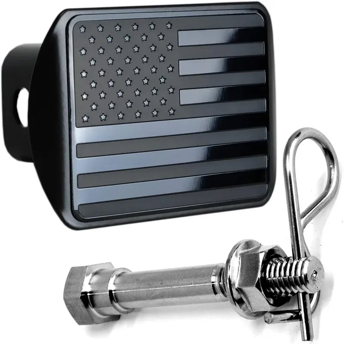 Everhitch Usa Black Metal Flag Hitch Cover With Stainless Steel Anti-Rattle Pin Bolt (Fits 2‘‘ Receiver)