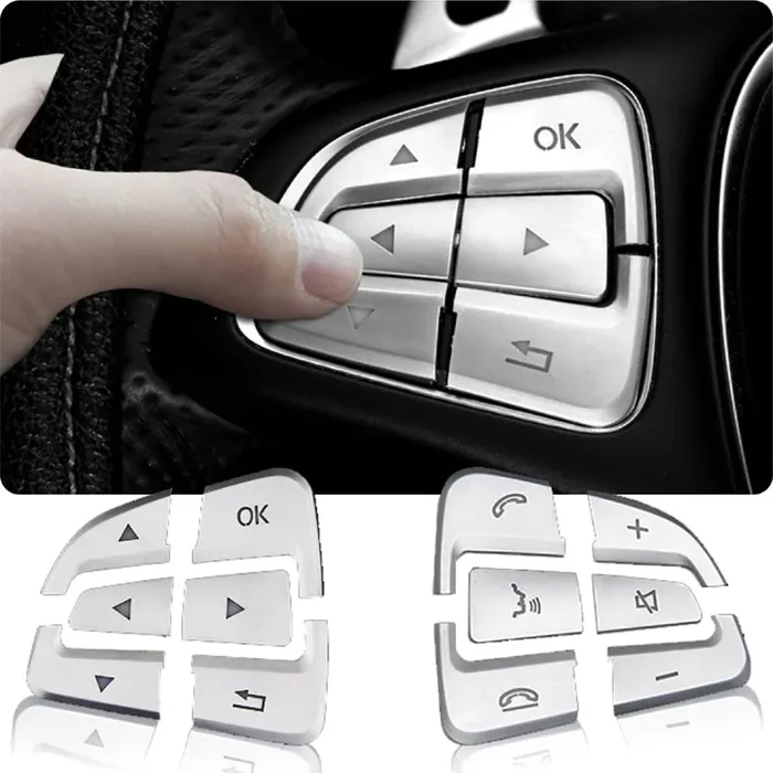 Fanzi Car Steering Wheel Button Trim Lnner Decoration Compatible With Mercedes Benz Gla Cla Gls Gle Cls Sl A B Class – Silver (M