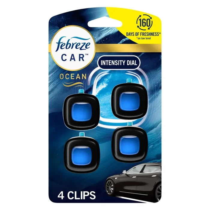 Febreze Car Ocean Scent Air Freshener Vent Clip, .07 Oz. Car Vent Clip, Pack Of 4
