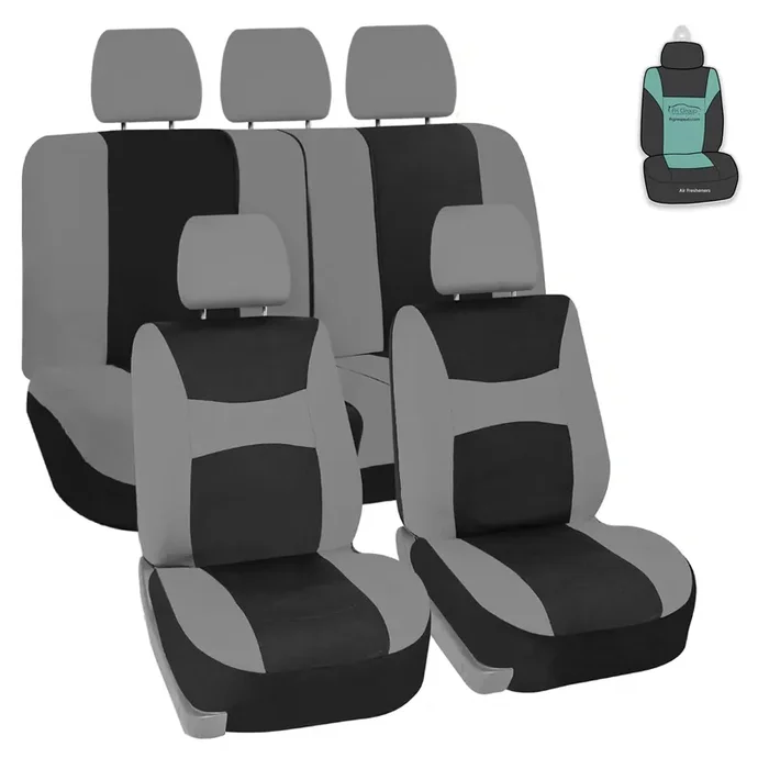 Fh Group Car Seat Cover Light Breezy Gray Seat Cover Flat Foam Padding Cloth Full Set Automotive Seat Covers,Airbag Compatible & Split Rear Universal Fit Interior Accessories For Cars Trucks And Suv