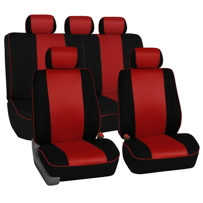Fh Group Full Set Cloth Car Seat Covers – Universal Fit, Low Back Front Seat Covers, Airbag Compatible, Split Bench Rear Seat, W