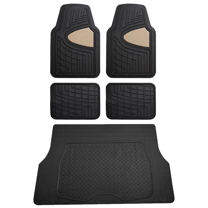 Fh Group Premium Liners Tall Channel Trimmable All Weather Rubber Full Set Car Floor Mats (Beige) W. Trimmable All-Season Cargo