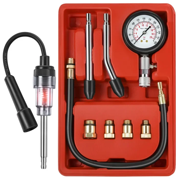 Fiada 9 Pieces Automotive Compression Tester Kit And Spark Plug Tester, Universal Car And Motorcycle Engine Testing Tools For Cy