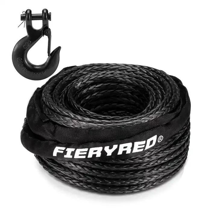 Fieryred Synthetic Winch Rope Cable Kit 3/8Inch 100Ft 26500Lbs Winch Line Replacement With Forged Hook Protective Sleeve For 4Wd
