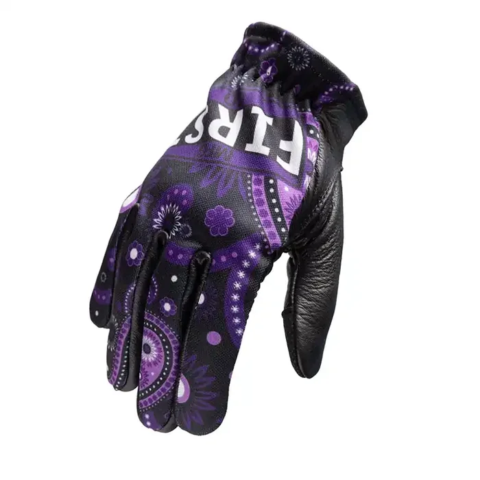 First Mfg Co – Clutch – Women‘S Motorcycle Biker Riding Purple Black Leather Gloves – Extra Large – Stretch Polyester