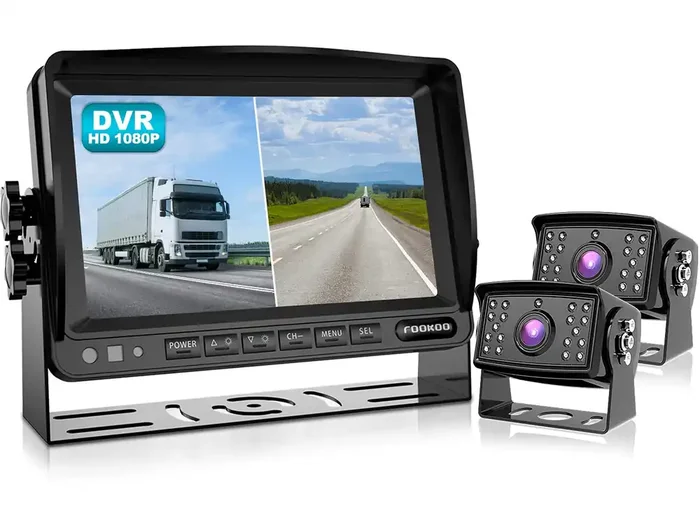 Fookoo ? 7‘‘ 1080P Wired Backup Camera System, 7-Inch Hd Dual Split Screen Monitor W/Recording Ip69 Waterproof Front/Rear View C