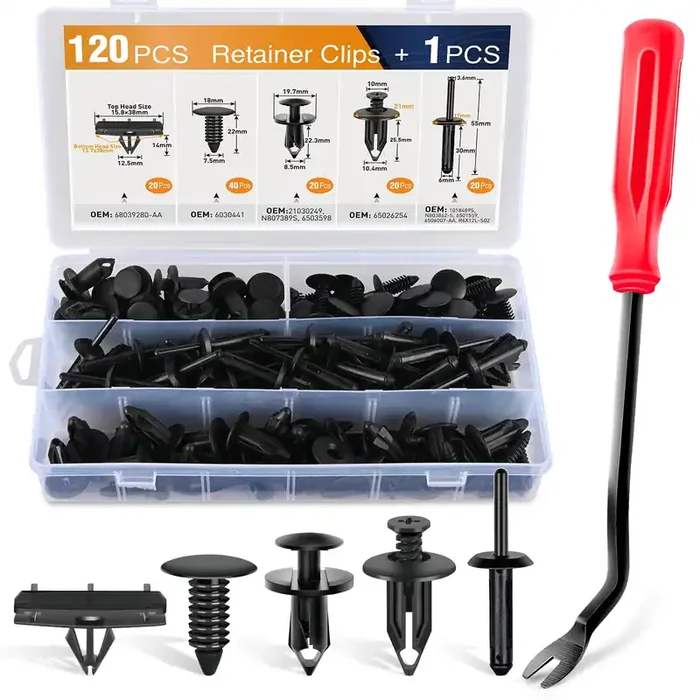 Gooacc 121Pcs Automotive Bumper Retainer Clips With Fastener Remover Compatible With Jeep Wrangler Chrysler Dodge Ram Nylon Rive