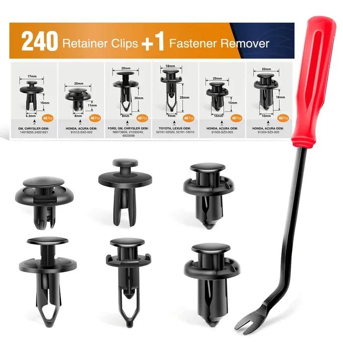Gooacc 240Pcs Car Retainer 6.3Mm 8Mm 9Mm 10Mm Expansion Screws Replacement Kit Bumper Push Rivet Clips, 1Pc Fastener Remover,Bla