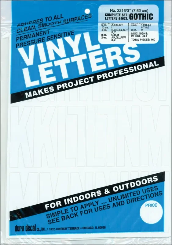 Graphic Products Duro 3-Inch Gothic Vinyl Letters And Numbers Set, White
