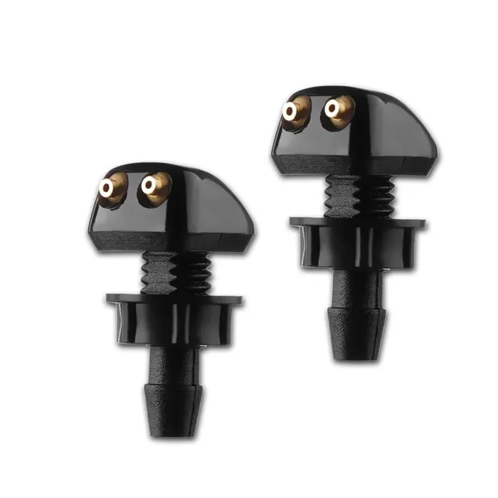 Gseigvee Pack-2 Front Windshield Washer Nozzles, Double-Hole Jet Straight Column Water Sprayer, Window Wiper Nozzle, Fit For Most Cars Washer Spray Jet Kit (Black)