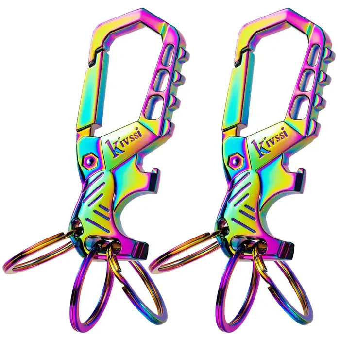 Heavy Duty Metal Keychains, Carabiner Clip Car Key Chains,Fashion Family Keychain Bottle Opener And 3 Key Rings Suitable For Men